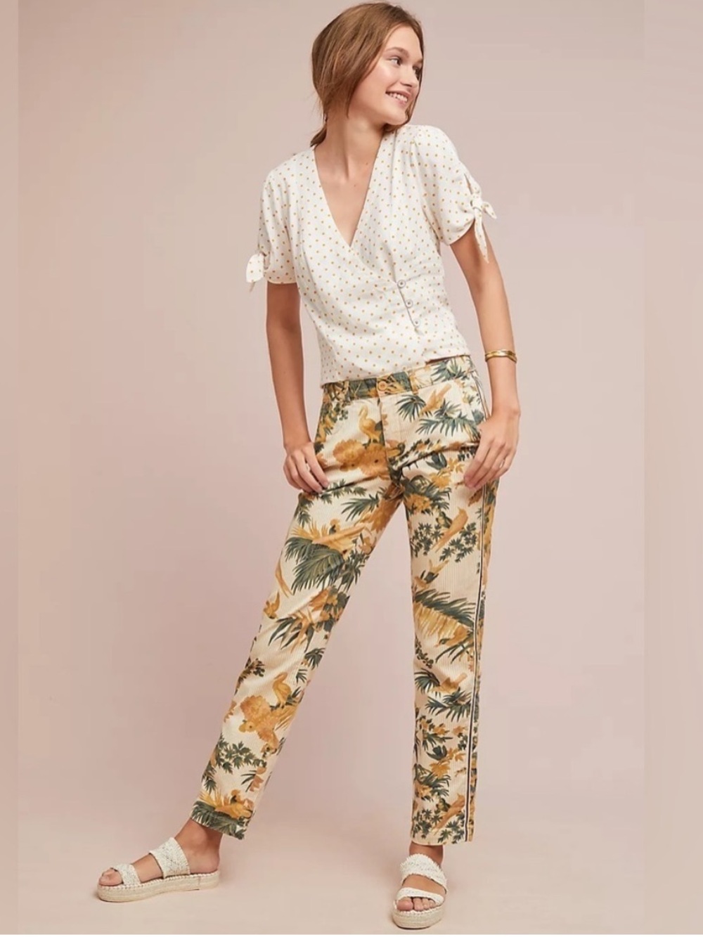 By Anthropologie relaxed bird print chino trousers sz 29 - Picture 4 of 13